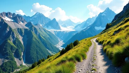Fototapeta premium Trail winding through Glacier's alpine landscape, mountain, summer