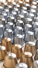 Coffee capsules arranged in rows