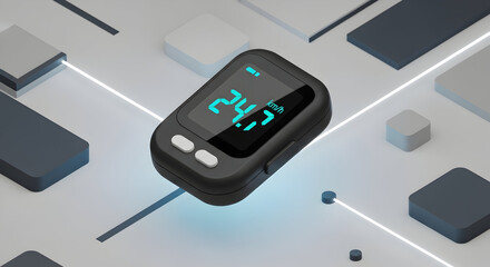 Modern Isometric Speedometer Display: Sleek Black Device Shows 24.7 km/h in a Minimalist Geometric Setting, Perfect for Automotive Tech and Futuristic Design Concepts.