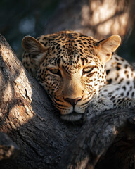 Fototapeta premium Leopard Resting in a Tree Natural Light