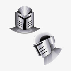 Medieval Knight Helmet Vector Illustration. Shiny Steel Armor Headgear