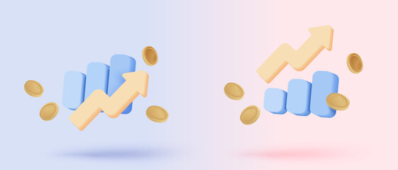 3D stock trading graph report for statistic market in bubble icon. Sell and buy money cash and exchange with finance business, analyzing investment. 3d bank trading icon vector render illustration