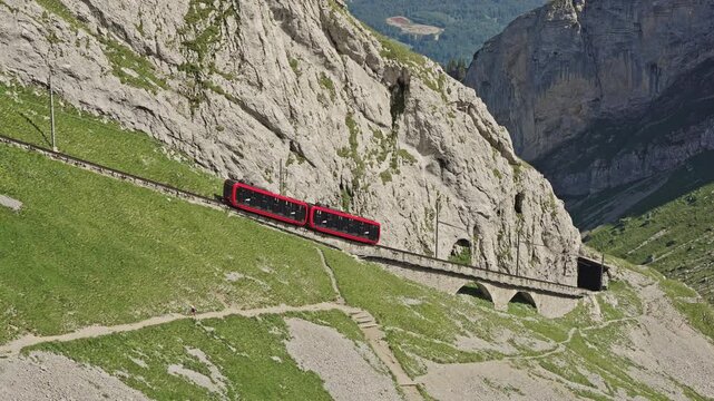Steep Cogwheel Train on Mount Pilatus &ndash; Aerial View