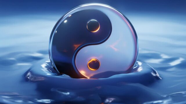 Yin yang symbol with blue fish design representing harmony and balance