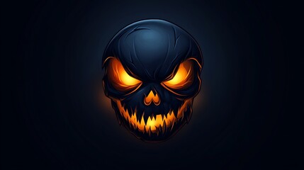 Halloween skull with glowing eyes icon