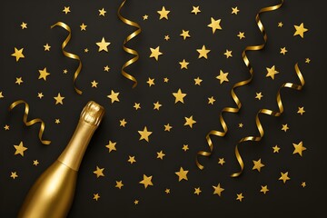 champagne bottle and stars new year celebration