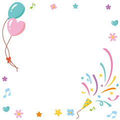 お祝いパーティフレーム｜シンプルなバルーンとクラッカー(Simple Balloon and Confetti Popper Party Frame)