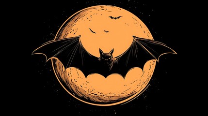 Halloween moon with a bat vector illustration