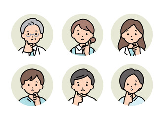 Obraz premium 悩んでいる医療従事者・福祉の人物のアイコンイラストセット