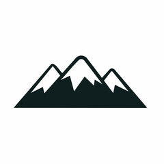 Minimalist mountain range icon symbolizing adventure and outdoor exploration. A simple vector graphic of snow-capped peaks.