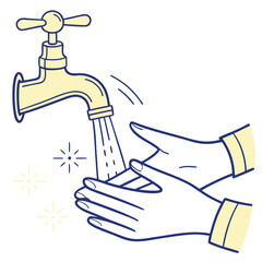 Washing hands under running water from faucet isolated on white background