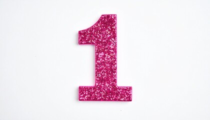 Fototapeta premium Number 1 in pink glitters, white background. Photo for 1st birthday or anniversary celebration