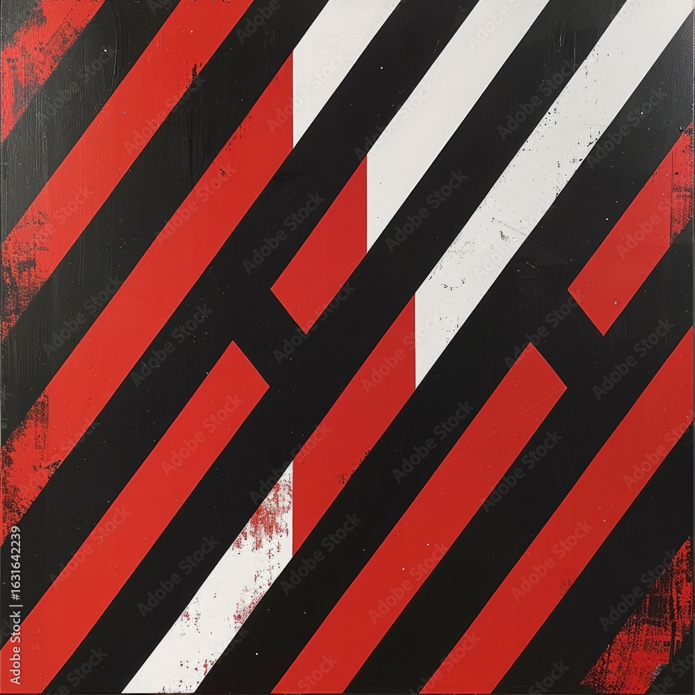 Poster the design features bold zigzag lines and arrows in a dynamic composition