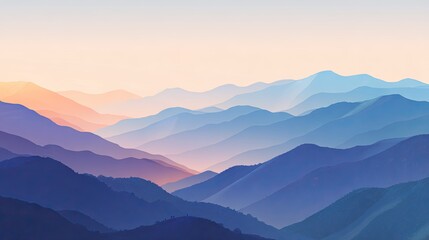 Obraz premium A layered view of mountains in shades of blue and pastel colors.