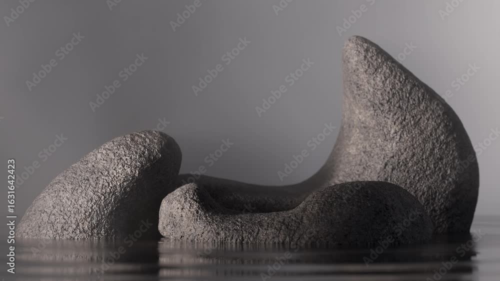 Poster abstract rocks for product display floating on reflective water