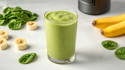 Fresh and healthy green smoothie made with spinach, banana, and other nutritious ingredients, perfect for fit lifestyle and delicious way to eat fresh and stay energized