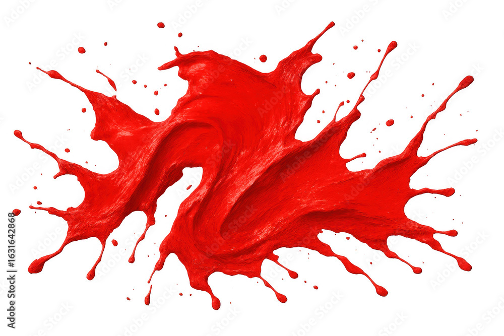 Poster dynamic splash of red paint, isolated on transparent background, perfect for adding a vibrant touch 