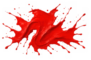 Dynamic splash of red paint, isolated on transparent background, perfect for adding a vibrant touch to creative projects