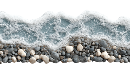 Gentle Waves Crashing on Rocky Shoreline with White Foam on Transparent Background