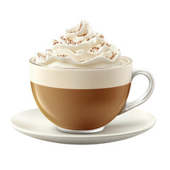 Frothy Coffee Cup with Whipped Cream Topping, Delicious Beverage on a Saucer, Perfect for Cafe Menus and Food Photography Projects on transparent background