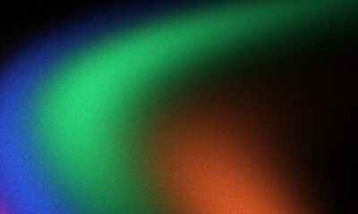 Blue and green glowing shape on black grainy background, orange texture gradient with blur light...