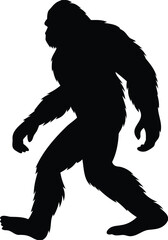 Silhouette of a Bigfoot Walking on a Plain Background, Cryptozoology