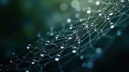 Obraz premium Delicate Spiderweb Adorned with Sparkling Water Droplets on a Misty Morning
