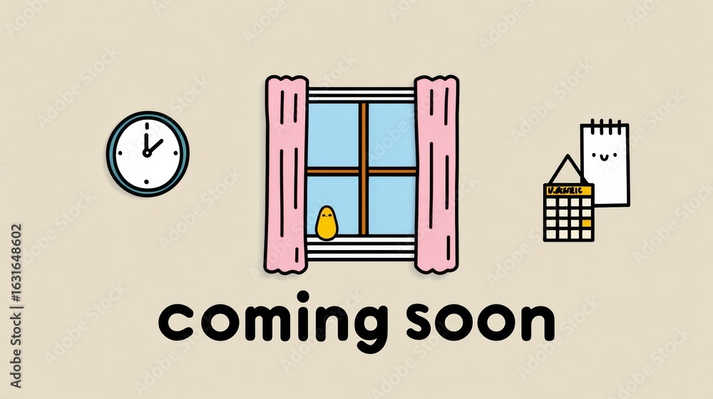 Poster window with a bird sitting in it and a clock on the wall. the image is titled 