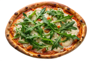 Delicious gourmet pizza topped with fresh mozzarella and vibrant arugula, ready to be savored for any occasion on a transparent background