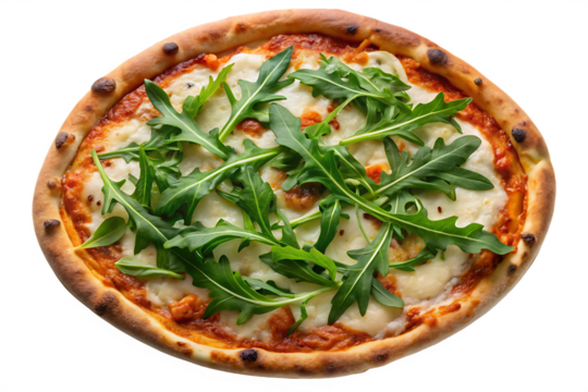 Delicious gourmet pizza topped with fresh mozzarella and vibrant arugula, ready to be savored for any occasion on a transparent background - Powered by Adobe