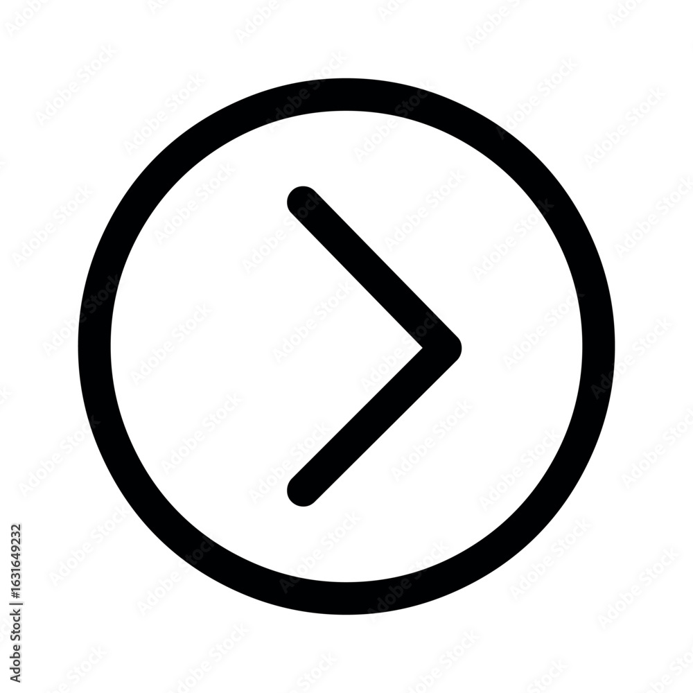 Poster a simple black and white graphic featuring a right pointing arrow enclosed within a circular outline