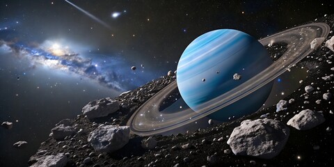 A stunning satellite image of our blue planet bathed in the light of the sun, with stars and the moon visible in the vastness of the cosmos