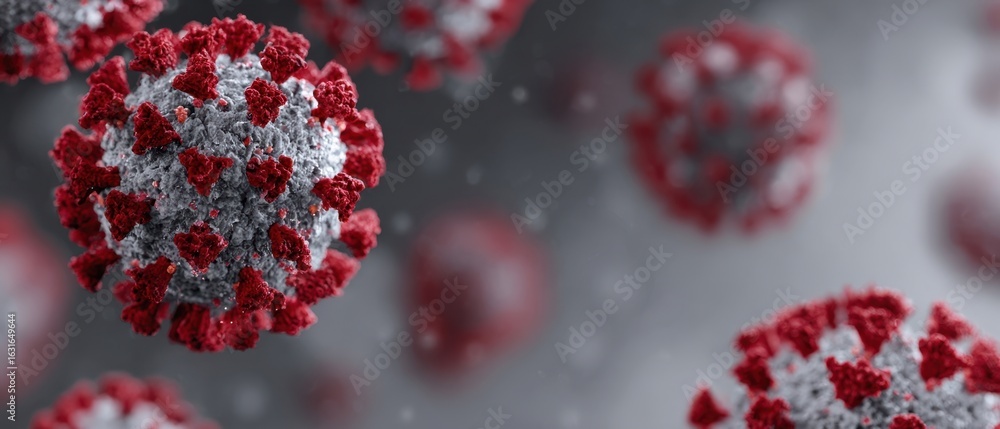 Poster the microscopic view of the covid-19 virus showcasing its complex structure and features.
