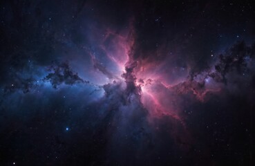 Fototapeta premium Vibrant cosmic nebula in deep space, magenta, blue hues with countless stars. Celestial phenomenon offers glimpse into universe vastness, perfect for science, discovery, exploration themes.