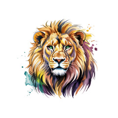 Obraz premium Majestic Colorful Lion Portrait A Vibrant Watercolor Style Illustration