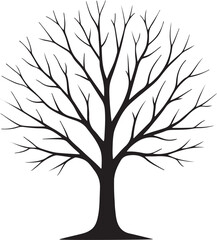 A silhouette of a lonely tree with bare branches, simple black vector on white