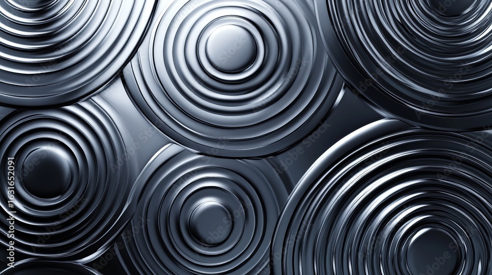 Poster metallic circles with concentric rings creating a textured abstract background pattern design elemen