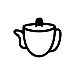 Illustration of a simple black and white teapot with a round body and a small lid on top design icon