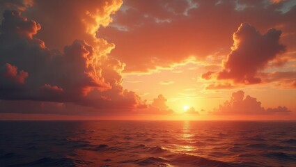 Obraz premium Ocean Sunset Sky Clouds Seascape Serenity Tranquility Beauty Nature Horizon Warmth Light