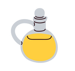 Olive vegetable oil in glass jug, storage bottle, kitchen container. Cooking fat liquid condiment, dressing. Culinary extra virgin ingredient. Flat vector illustration isolated on white background