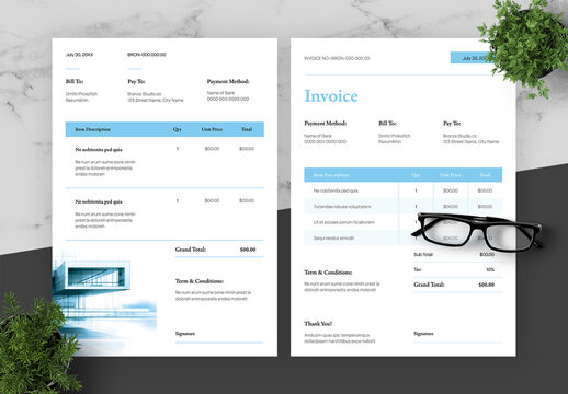 Blue And Black Contruction Invoice