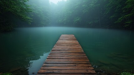 Fototapeta premium Misty forest lake dock