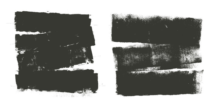 Ink text boxes labels. Streaks and callouts tag set. Grunge brush paint stokes. Brayer ink black lines. Thick paint rolled stripe stamps. Chalk wide underlines Vector smear banners on white background