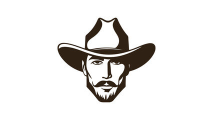 cowboy face shape with stylish hat, black and white silhouette of a cowboy person face