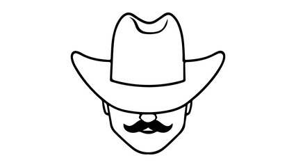 vector illustration of a cowboy face shape with hat and mustache line art