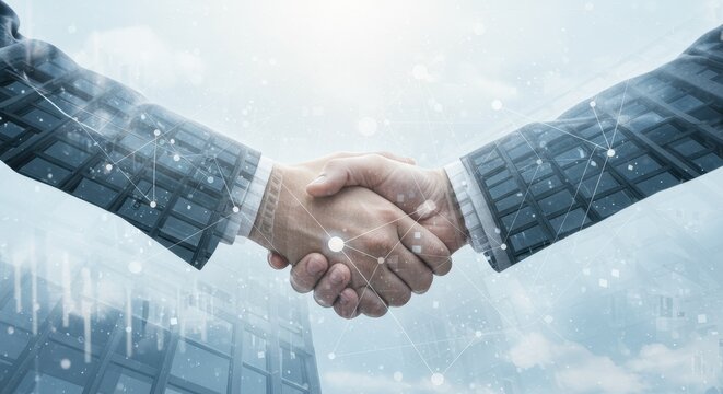 Forging a Digital Future: Business Handshake with Cityscape and Network Overlay