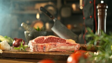 Delicious beef steak on wooden table, close-up