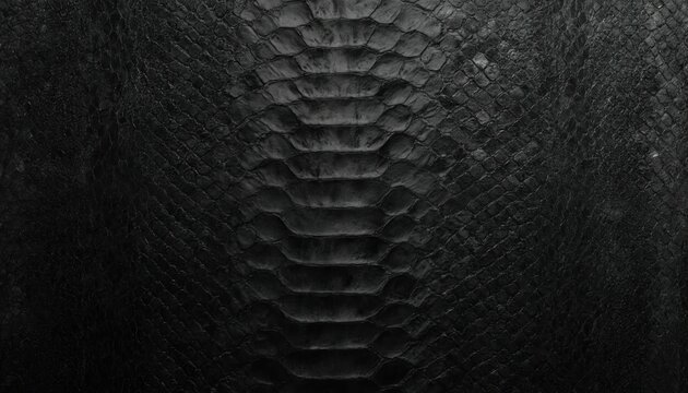 High quality black snake skin macro texture. Natural reptilian leather pattern. Dark, detailed surface with hexagonal scales, luxury material for fashion design, upholstery, background.