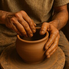Hands Making Clay Pot. Artisan Crafting Moment