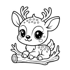 Cartoon doodle of a baby deer sitting with big eyes and simple forest style